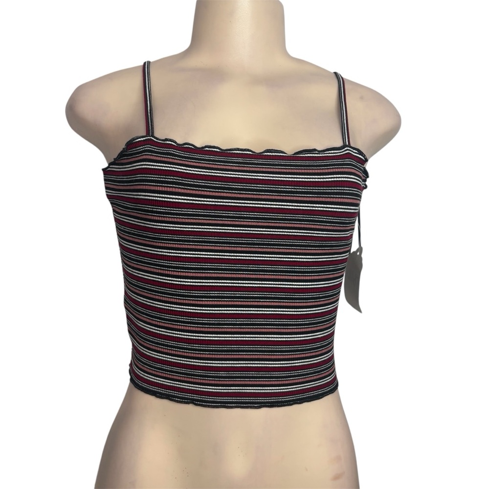 Striped Ribbed Crop Tank Top - Black & Red